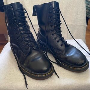 Doc Martens black leather combat boots, size 5.